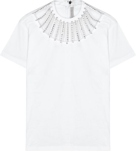 White crystal-embellished cotton T-shirt