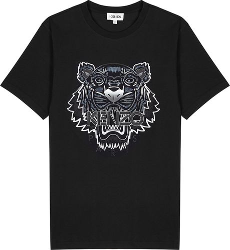 Black tiger-print cotton T-shirt