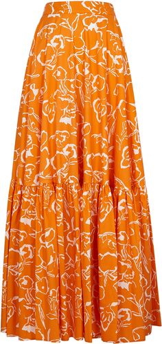 Orange printed cotton maxi skirt