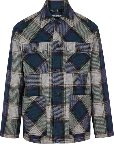 Checked wool-blend twill overshirt
