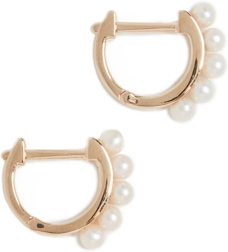 14k Mini Pearl Huggie Earrings