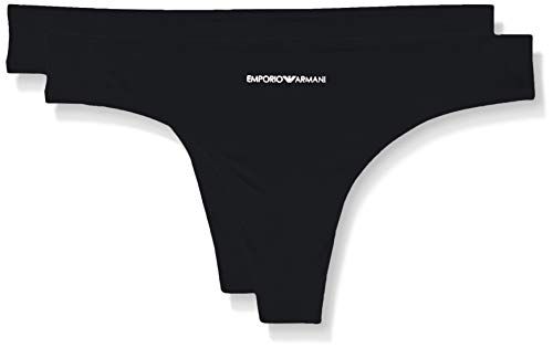 Underwear Bi-Pack Thong Iconic Cotton, Biancheria Intima Donna, Nero, XS