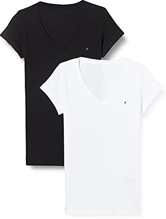 W3199 .000.22602 T-Shirt, 040 Bianco/Nero, S Donna