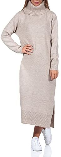 ONLBRANDIE L/S Roll Neck Dress Knt Noos Vestito, Pumice Stone/Dettagli: w. Melange, L Donna