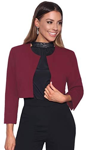 Coprispalle Bolero Donna Leggero Elegante Cerimonia Manica Giacca Corta Matrimonio Nuziale Taglie Forti, Vino - (9176), 44 EU (12 UK), 9176-WIN-12