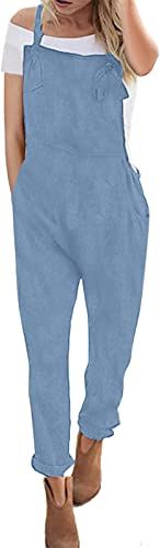 Salopette Donna Estiva Jeans Tuta Jumpsuit Elegante Senza Maniche Overall OnePiece Pantaloni Larghi Taglie Forti con Tasche B88360-Azzurro XL
