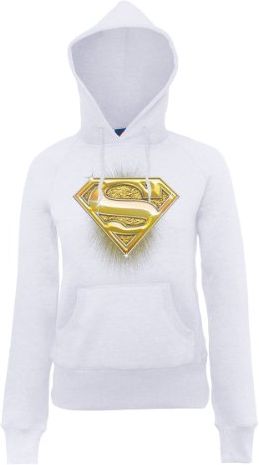 Official Superman Bling Logo Womens Hooded Sweatshirt Felpa, Bianco (White), M Donna