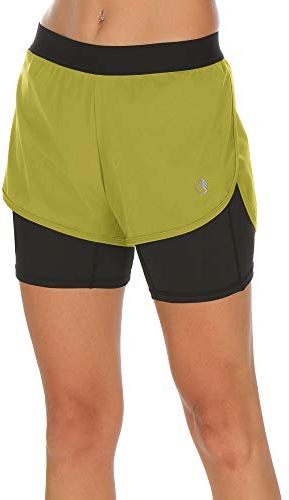 2-in-1 Pantaloncini Sportivi Yoga da Donna (L, Mustard)