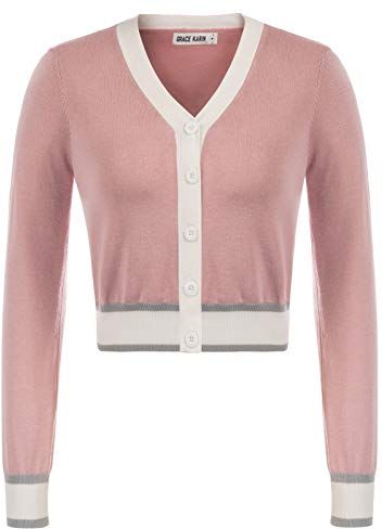 Donna Cardigan Corta Comede Bolero Maglieria A Manica Lunga Casual Rosa M CL0143A20-04