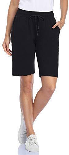 Bermuda da Donna con 3 Tasche con Coulisse Pantaloncini Sportivi da Donna da Allenamento Salotto Yoga, Nero, L