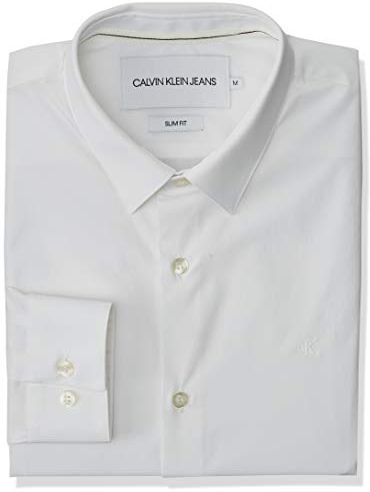 CK Chest Logo Slim Stretch Shirt Camicia, Bianco, XXL Uomo