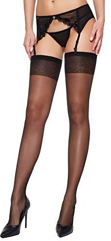 Lovely Legs Eleganti calze per reggicalze taglie forti, nero fiori, M