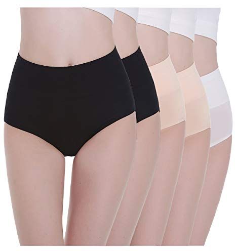 Confezione da 5 mutande da donna, in cotone, a vita alta e traspiranti 2 x nero + 2 x color pelle + 1 x bianco XS