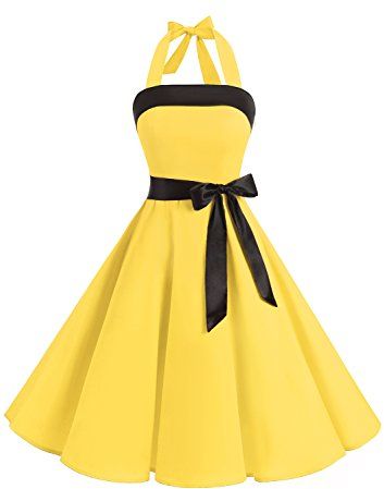 Vintage Cocktail Dress Anni '50 Elegante Donna con Cintura Yellow 2XL
