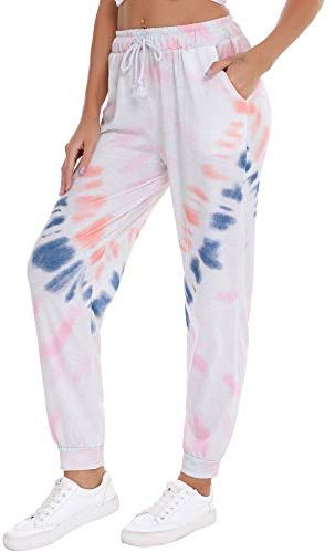 Pantaloni da Donna Invernali, Morbido Pantalone Pigiama Donna Lungo in Elastico Vita Alta,Taglie Forti Pantaloni Sportivi Donna in Tie Dye Stampa con Tasche,Casual Pants