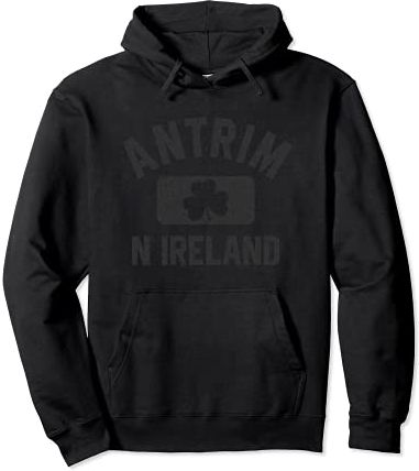 Antrim N Ireland Gym Style Black with Distressed Black Print Felpa con Cappuccio