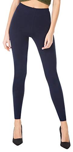 Donna Lungo Leggings Opaco Cotone Bianco Nero Grigio 36-46 (Blu Navy, 44)