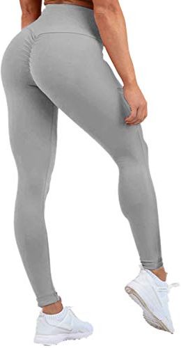 Legging Push up da Donna Yoga Pants con Tasca Pantaloni Sportivi Vita Alta Lunghi Yoga Fitness Palestra Grigio XL