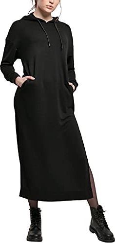 Ladies Modal Terry Long Hoody Dress Vestito, Nero, XXXXXL Donna