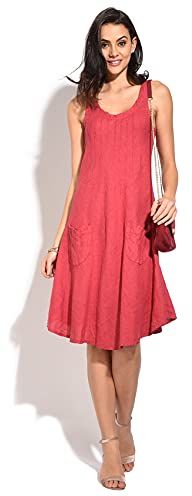 Abito Smanicato Lungo Collo Tondo con Pieghe Frontali Casual Dress, Rosso, S Womens