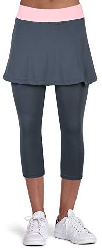 Beroy, leggings da donna con gonna a 3/4, da tennis, da corsa, sport, capri, con tasche Leggings A2/Grigio-3/4 M