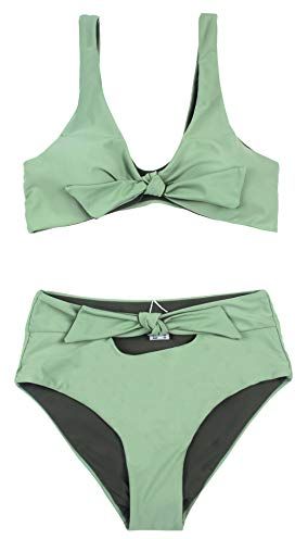 Costume da Bagno Reversibile da Donna in Due Pezzi con Nodo Annodato e lusinghiero Bikini Imbottito XS-XL Costume da Bagno Design Italiano (8425-Reversible Green, M)