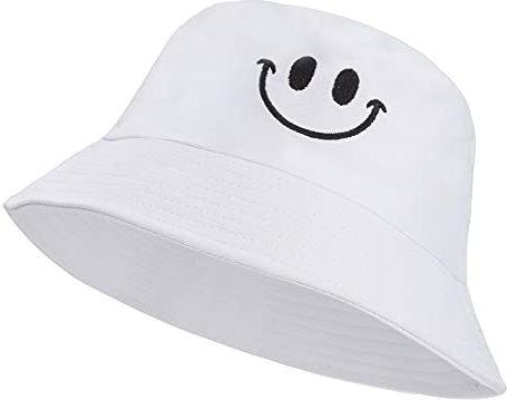 Cappello Pescatore Donne Pieghevole Cotone Bucket Hat Uomo Faccina Cappello da Sole Traspirante per Spiaggia all'aperto 56-58cm Bianca