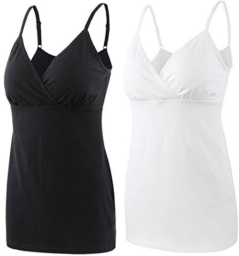 Abbigliamento Premaman Top, Donna maternità Top prémaman T-Shirt Gravidanza Allattamento Top (Medium, Black+White/ 2-PK)