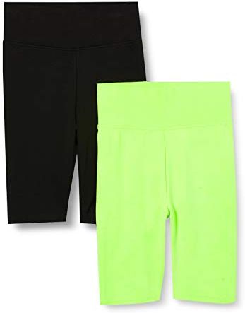 Ladies Radler-Hose High Waist Cycle Shorts 2-Pack Pantaloncini da Yoga, Electriclime/Nero, S Donna