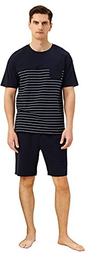 Pigiama da Uomo Set T-Shirt Estiva a Maniche Corte Pigiama da Notte in Cotone Indumenti da Notte a Righe