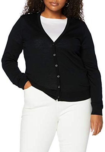 Marchio Amazon - MERAKI Cardigan Lana Merino Donna Scollo a V, Nero (Black), 46, Label: L