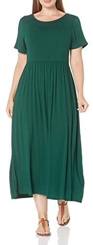 Short-Sleeve Waisted Maxi Dress Vestito, Verde Giada, Motivo Scozzese, 4XL Plus