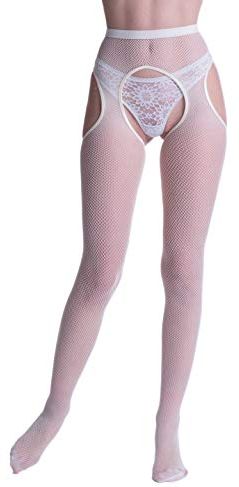 collan donna sexy SAPORITA, BIANCO M/L a rete aperto in mezzo alle gambe di fronte e dietro, Made in Italy