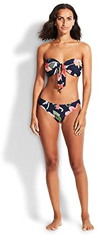 Twist Tie Front Bandeau Parte Superiore del Bikini, Indaco, 46 Donna