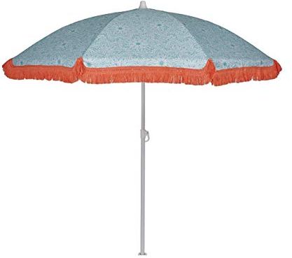 Ombrellone da spiaggia. Leggero e pieghevole in acciaio. 160cm. Protezione solare UPF 50+. Stampa fiori/quadri/righe. Include custodia/borsa. (Fiori-blu)