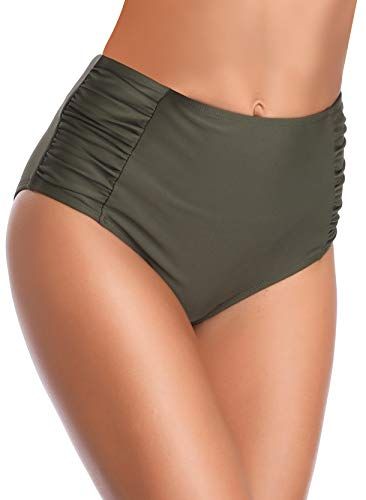 Slip Bikini Donna Costumi da Bagno Briefs Triangolo Fondo Bikini Tinta Unita Nuoto Tronchi Retro A Vita Alta Pieghe Laterali Tankini Pantaloncini Bikini Donna Mare(Verde dell'Esercito，XL)