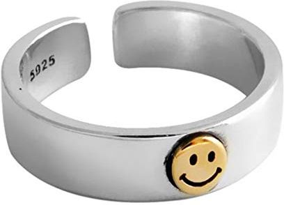 Smiley - Anello aperto in argento, regolabile, con scritta "Smile Knuckle", per donne e ragazze