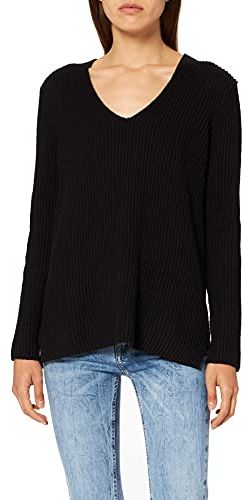 Marchio Amazon - MERAKI - Rib V-neck, Felpa Donna, Nero (Black Black), 42, Label: S