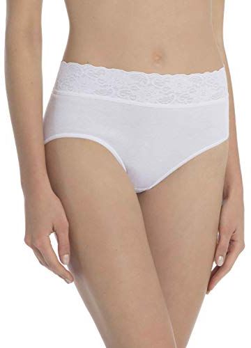 Cali- Mutandina alta in 100% cotone mercerizzato con fascia comfort in pizzo Lycra, 5/L, BIANCO