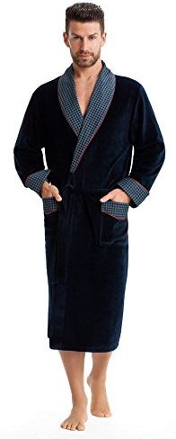 Elegante Vestaglia/Homewear Uomo, Collo Sciallato a Contrasto e Cintura, Blu di Prussia/Rosso, 3XL