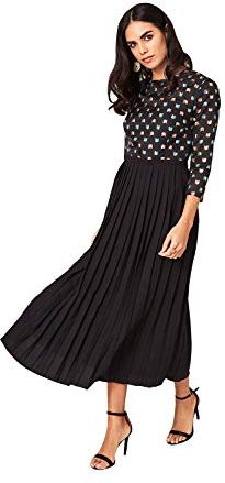 Jemima Black Geo Emrboidery Midaxi Dress Vestito da Sera Donna, Multicolore (Multi 001), 44 (Taglia Produttore: 12)