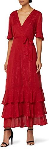 Marchio Amazon - Truth & Fable Vestito con Rouches all'Orlo Donna, Rosso (RED RED), 44, Label: M