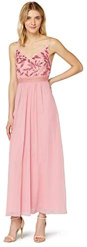 Marchio Amazon - TRUTH & FABLE Maxi Dress in Chiffon Donna, Rosa (paillette a forma di foglia)., 42, Label: S