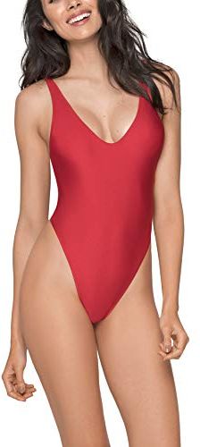 Costume Donna Intero Monokini High Cut One-Piece String Thong Bikini Rosso S