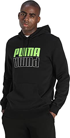 Power Logo Hood Felpa, Black-Gree, XL Uomo