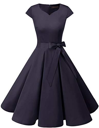 Vestito Donna 1950 Vintage Audrey Hepbun a Maniche Corte Navy XS