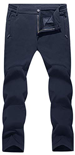 Pantaloni impermeabili da uomo, da pesca, da trekking, in pile, da uomo, comodi pantaloni da caccia, con tasche con zip, colore: blu navy