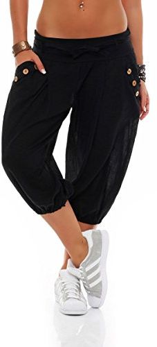 Malito Donna Breve Pump Pantaloni con Cintura Aladin Pantaloni Baggy Yoga 3416 (Nero)