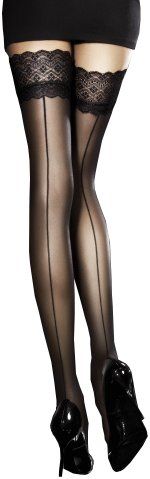 Celia, halterlose Strümpfe mit Rücknaht, Hold Ups with backseam, M, black