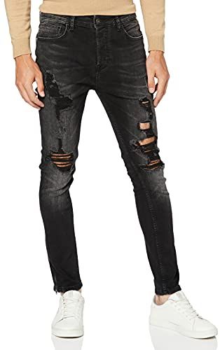 Marchio Amazon - find. Jeans Skinny Uomo, Grigio (Washed Black), 38W / 32L, Label: 38W / 32L